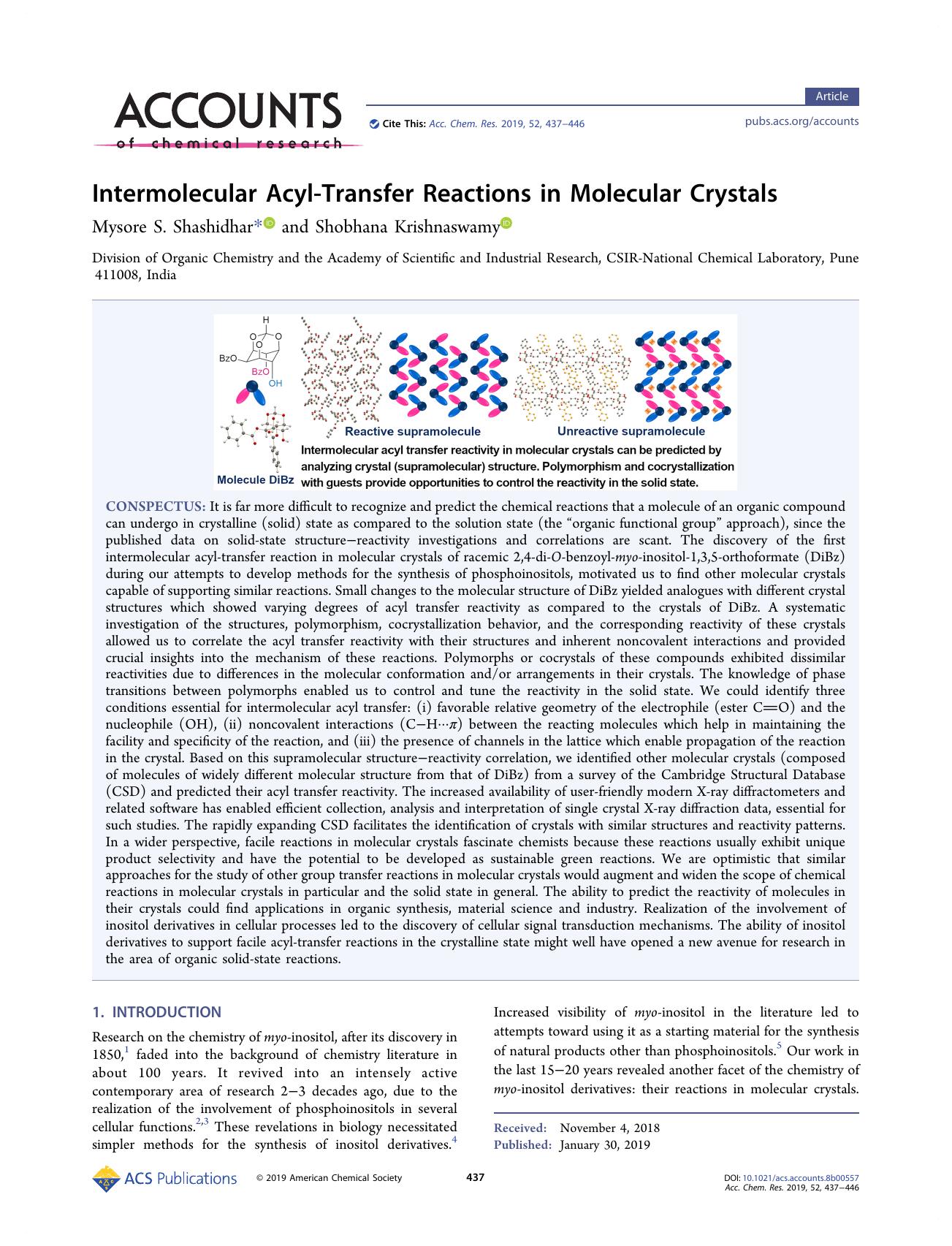 Intermolecular Acyl-Transfer Reactions in Molecular Crystals by Mysore S. Shashidhar; Shobhana Krishnaswamy & Shobhana Krishnaswamy