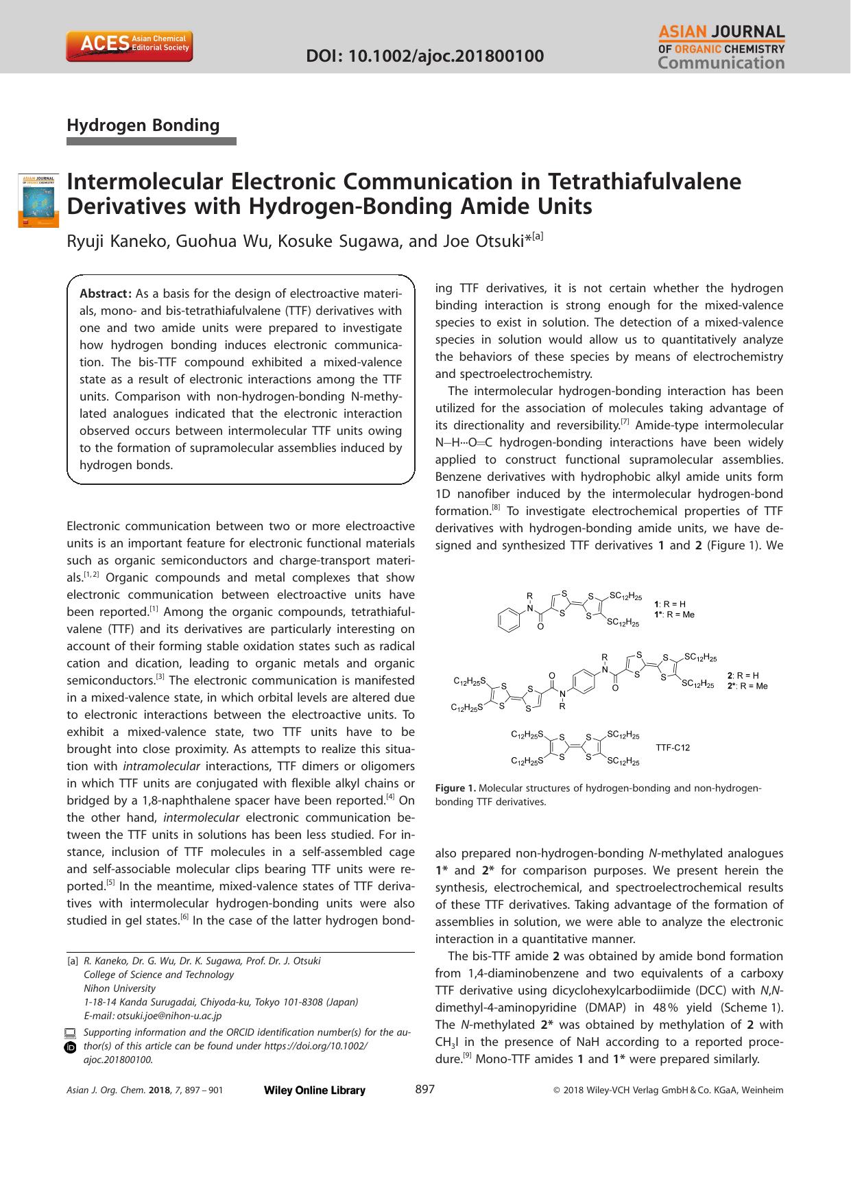 Intermolecular Electronic Communication in Tetrathiafulvalene Derivatives with HydrogenâBonding Amide Units by Unknown