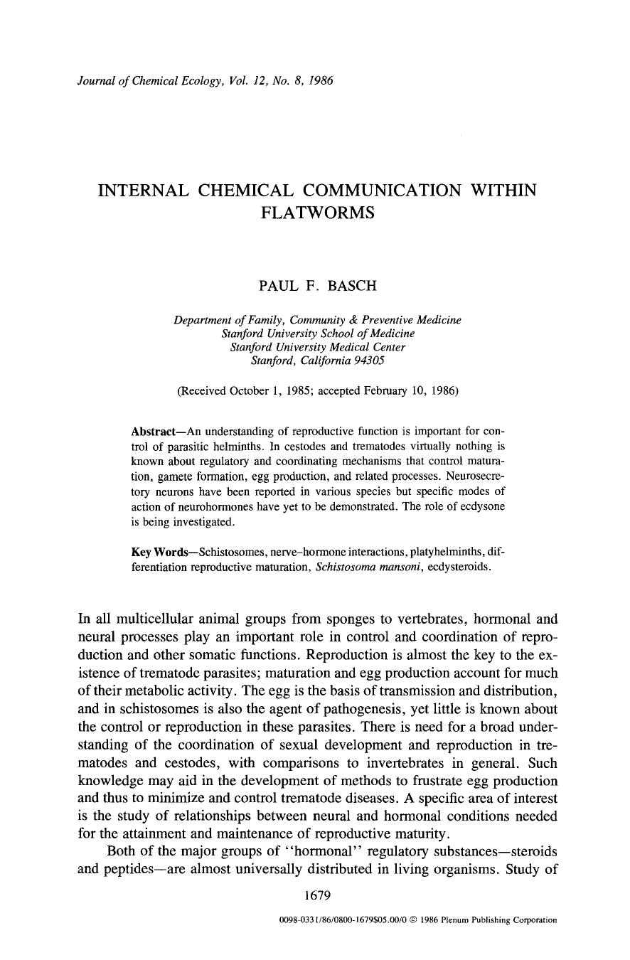 Internal chemical communication within flatworms by Unknown