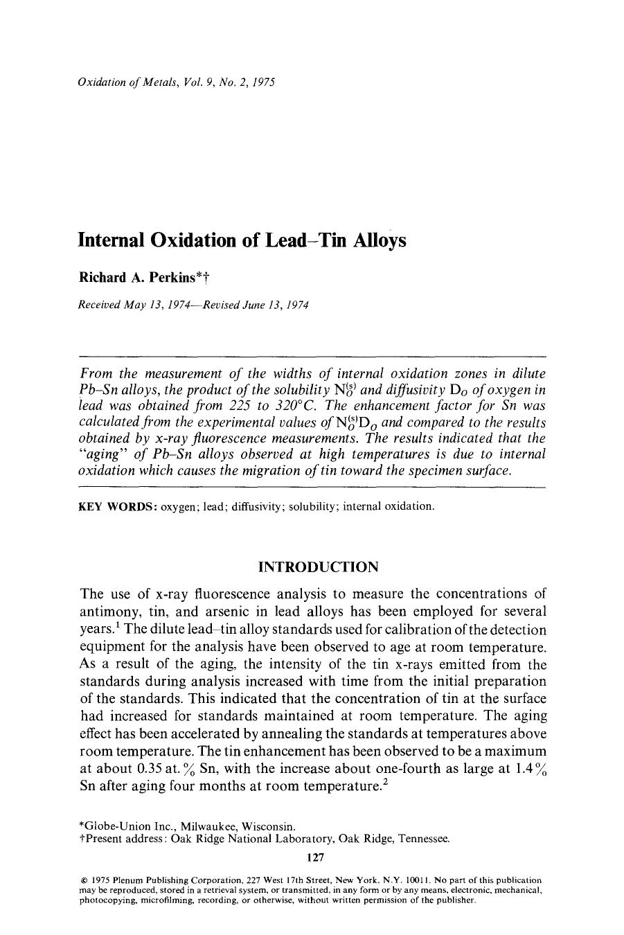 Internal oxidation of lead-tin alloys by Unknown