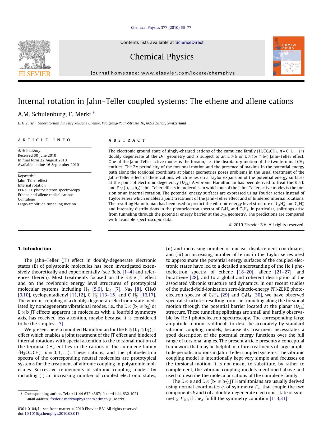 Internal rotation in JahnÃ¢â¬âTeller coupled systems: The ethene and allene cations by A.M. Schulenburg & F. Merkt