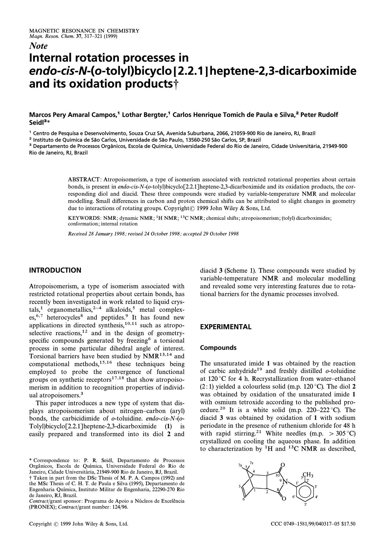 Internal rotation processes in endo -cis-N-(o -tolyl)bicyclo[2.2.1]heptene-2,3-dicarboximide and its oxidation products by Unknown