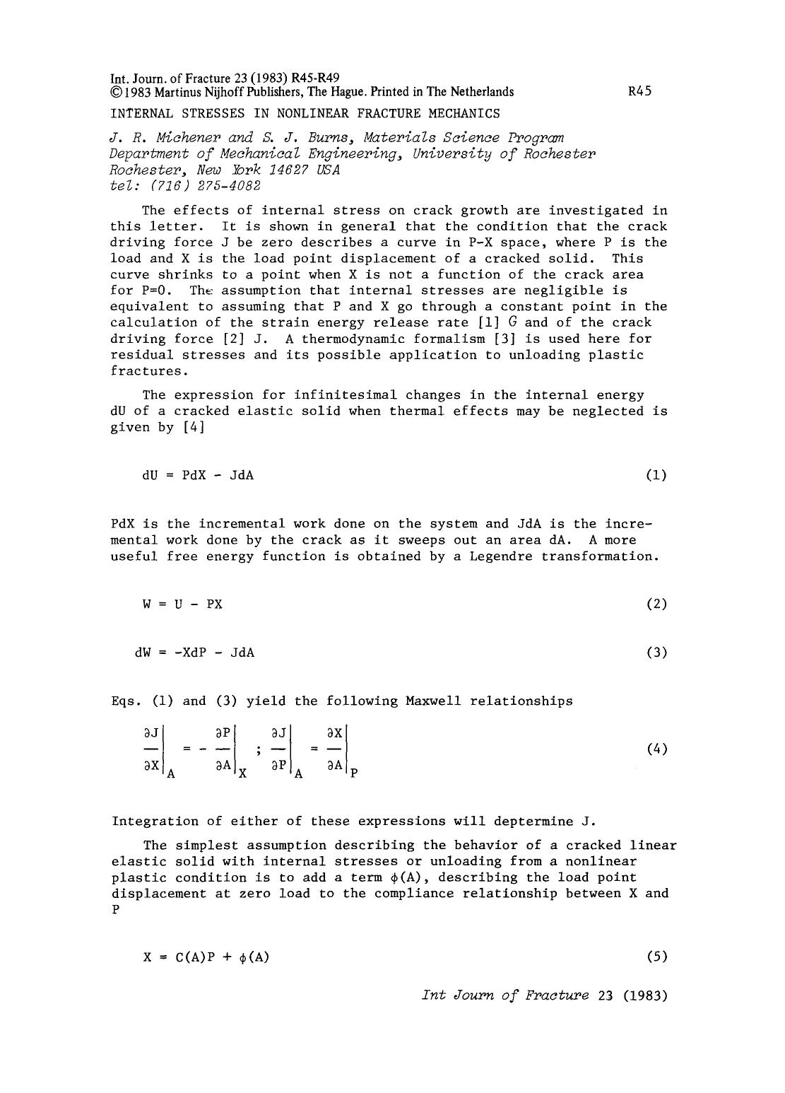 Internal stresses in nonlinear fracture mechanics by Unknown