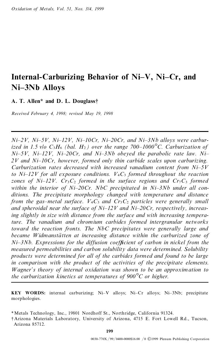 Internal-Carburizing Behavior of Ni-V, Ni-Cr, and Ni-3Nb Alloys by Unknown