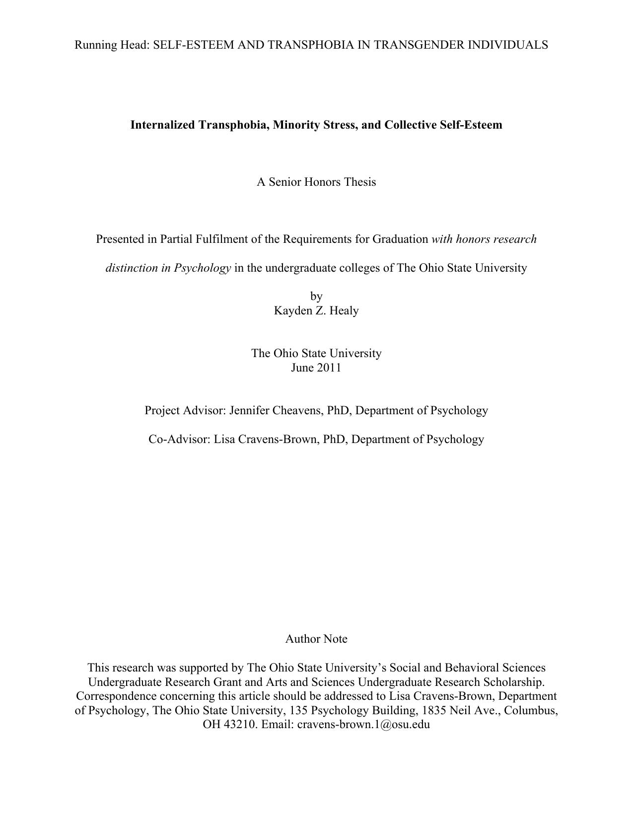 Internalized Transphobia, Minority Stress, and Collective Self-Esteem by Healy Kayden Z