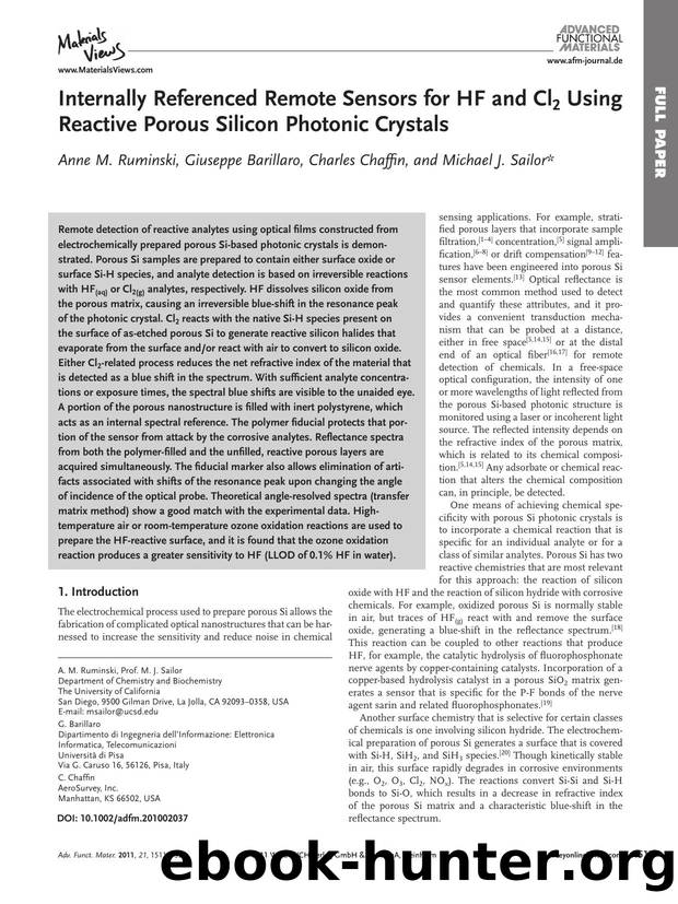 Internally Referenced Remote Sensors for HF and Cl2 Using Reactive Porous Silicon Photonic Crystals by wcu