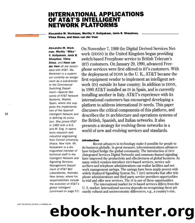 International Applications of AT&T's Intelligent Network Platforms by Unknown