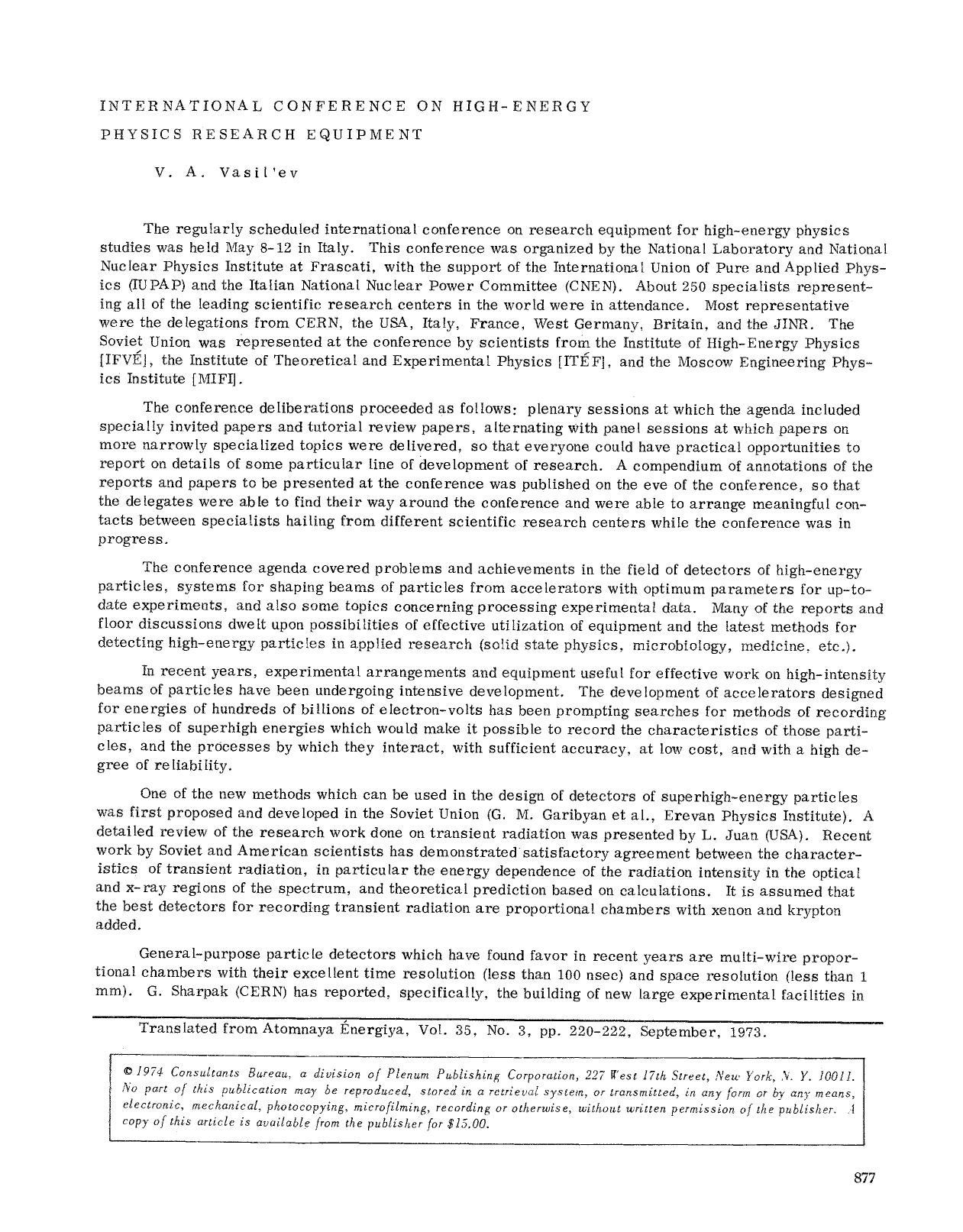 International Conference on High-Energy Physics Research Equipment by Unknown