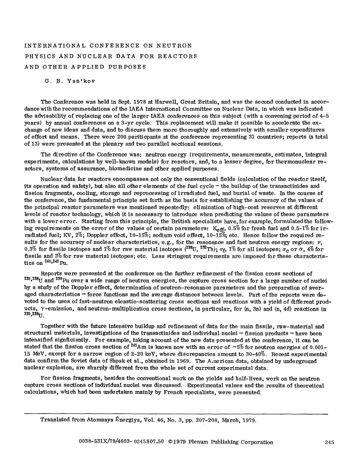 International Conference on Neutron Physics and Nuclear Data for Reactors and Other Applied Purposes by Unknown
