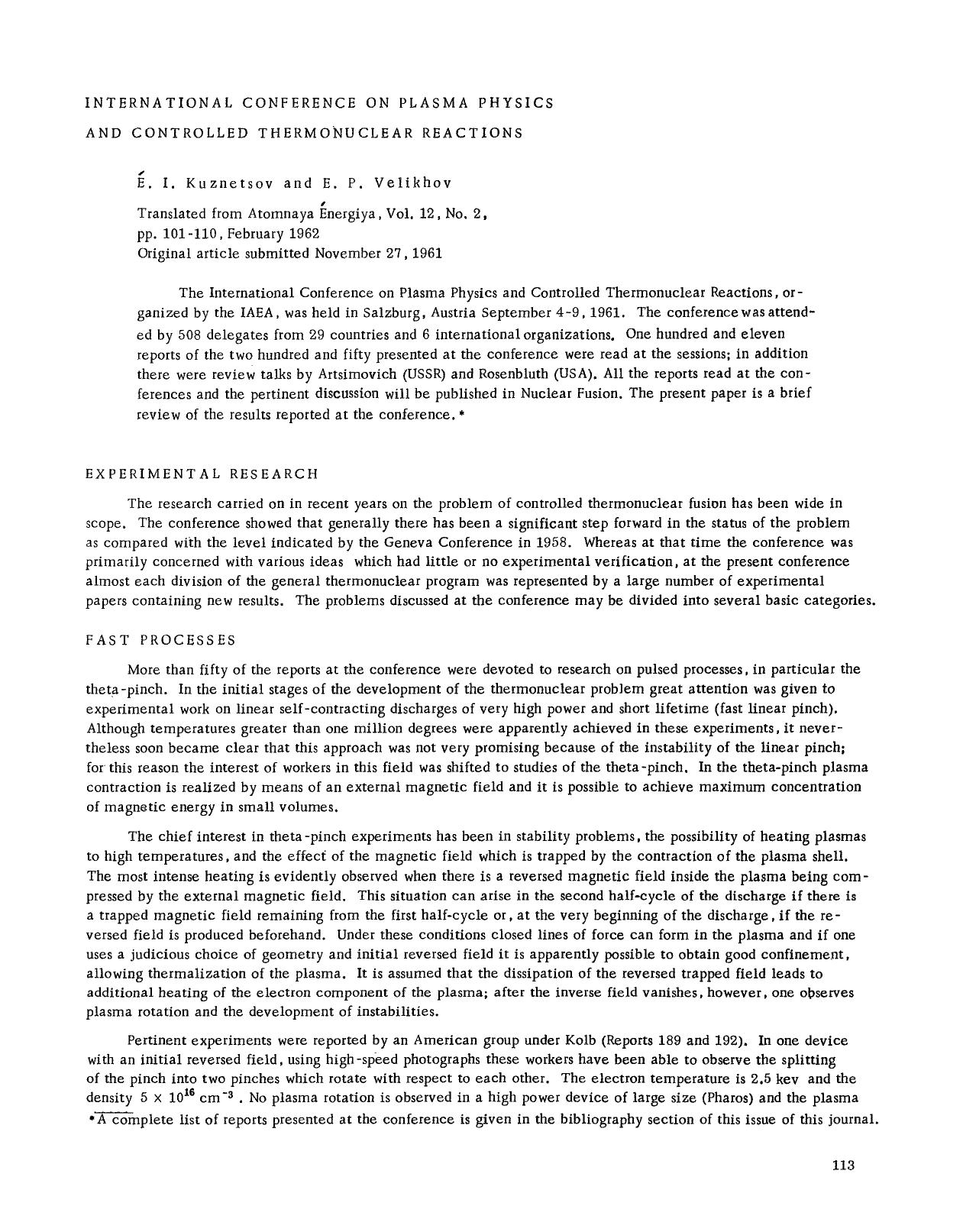 International Conference on Plasma Physics and Controlled Thermonuclear Reactions by Unknown