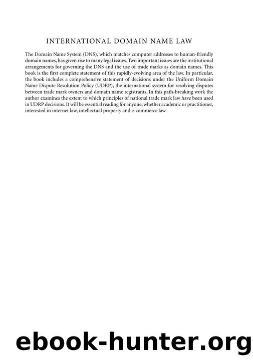 International Domain Name Law : ICANN and the UDRP by David Lindsay