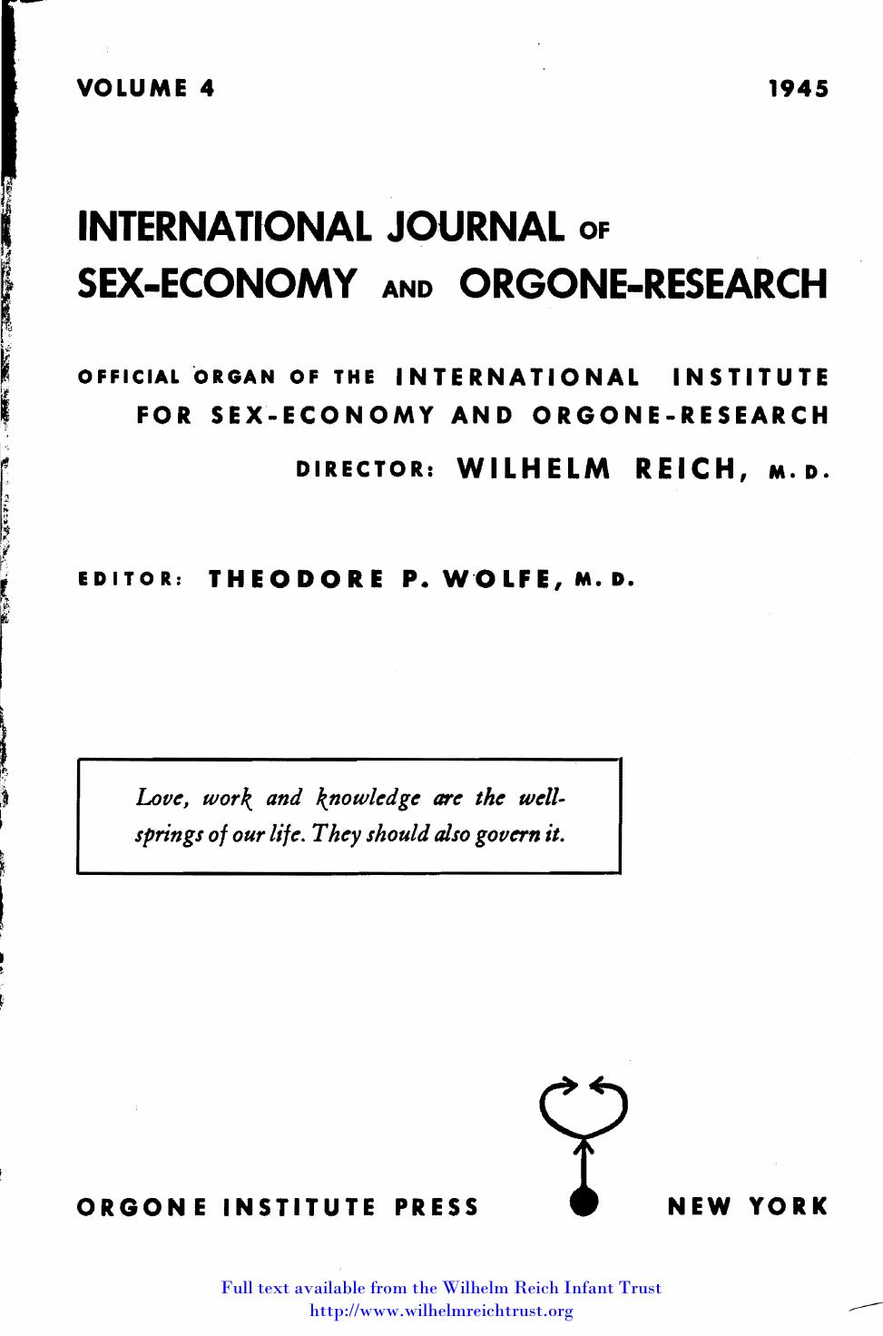 International Journal of Sex Economy and Orgone Research Volume 4 by Unknown