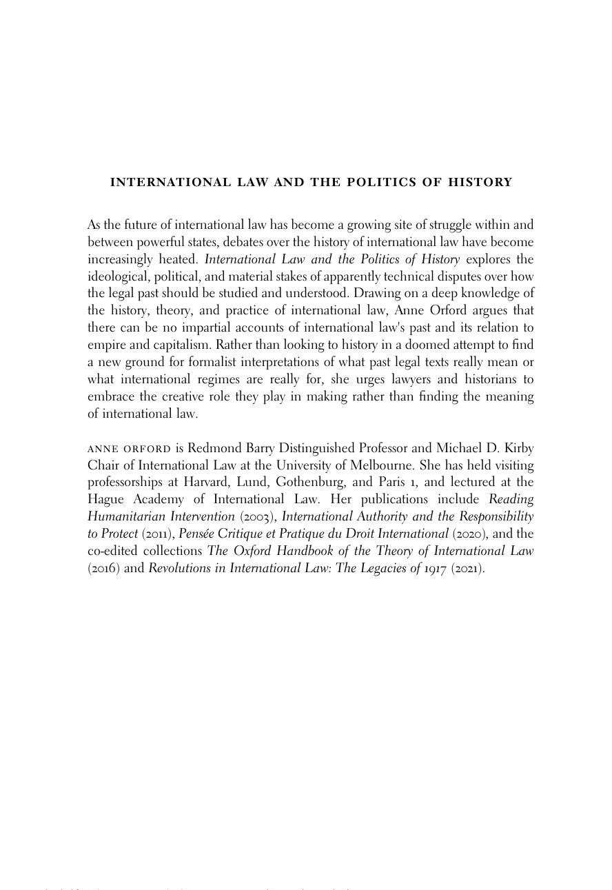 International Law and the Politics of History by Anne Orford