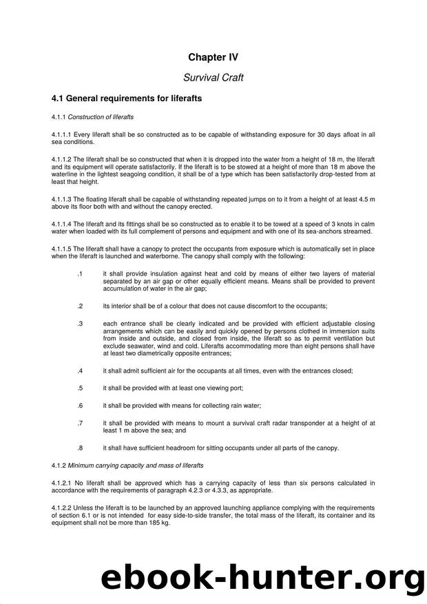 International Life-saving Appliance Code (LSA Code) - Chapter 4 - Survival Craft (MSC.459(101)) by Unknown