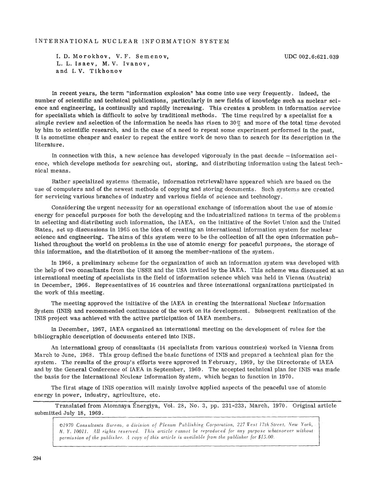 International Nuclear Information System by Unknown