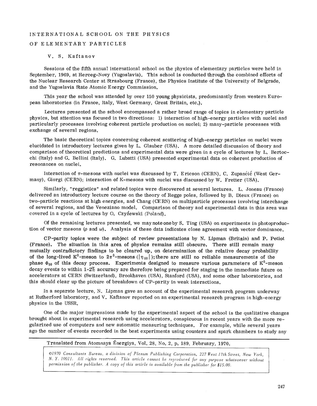 International School on the Physics of Elementary Particles by Unknown