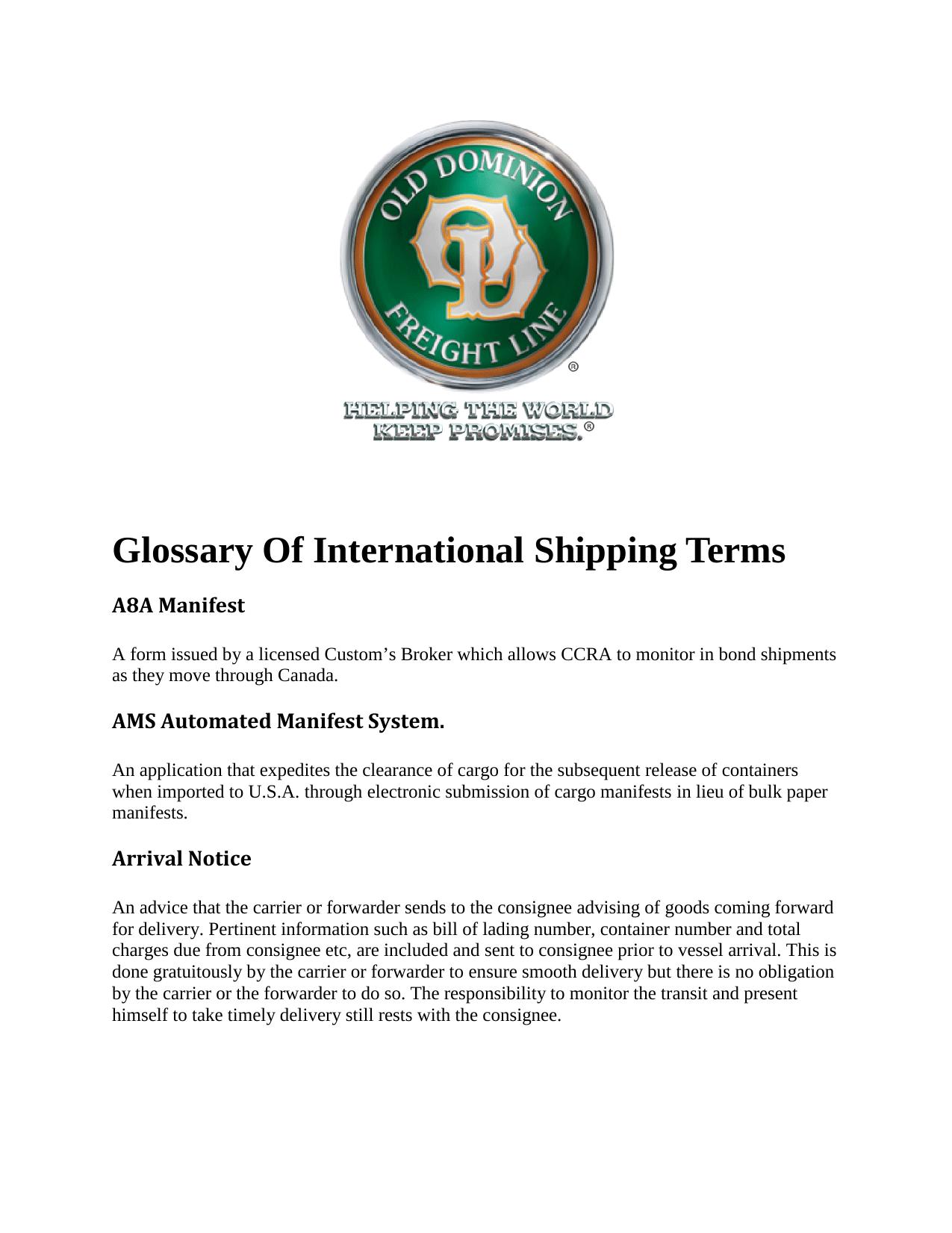 International Shipping Terms by Unknown