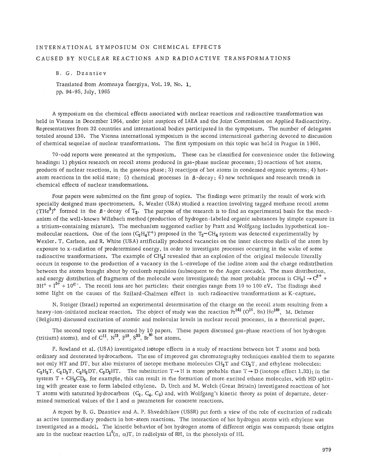 International Symposium on Chemical Effects Caused by Nuclear Reactions and Radioactive Transformations by Unknown