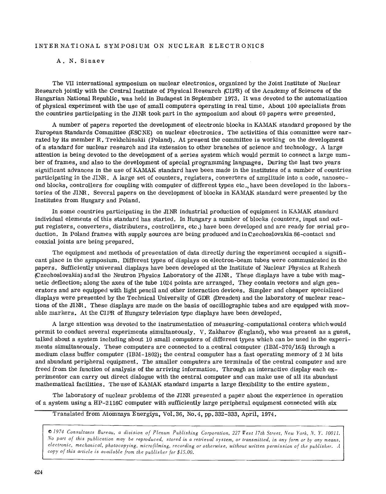 International Symposium on Nuclear Electronics by Unknown