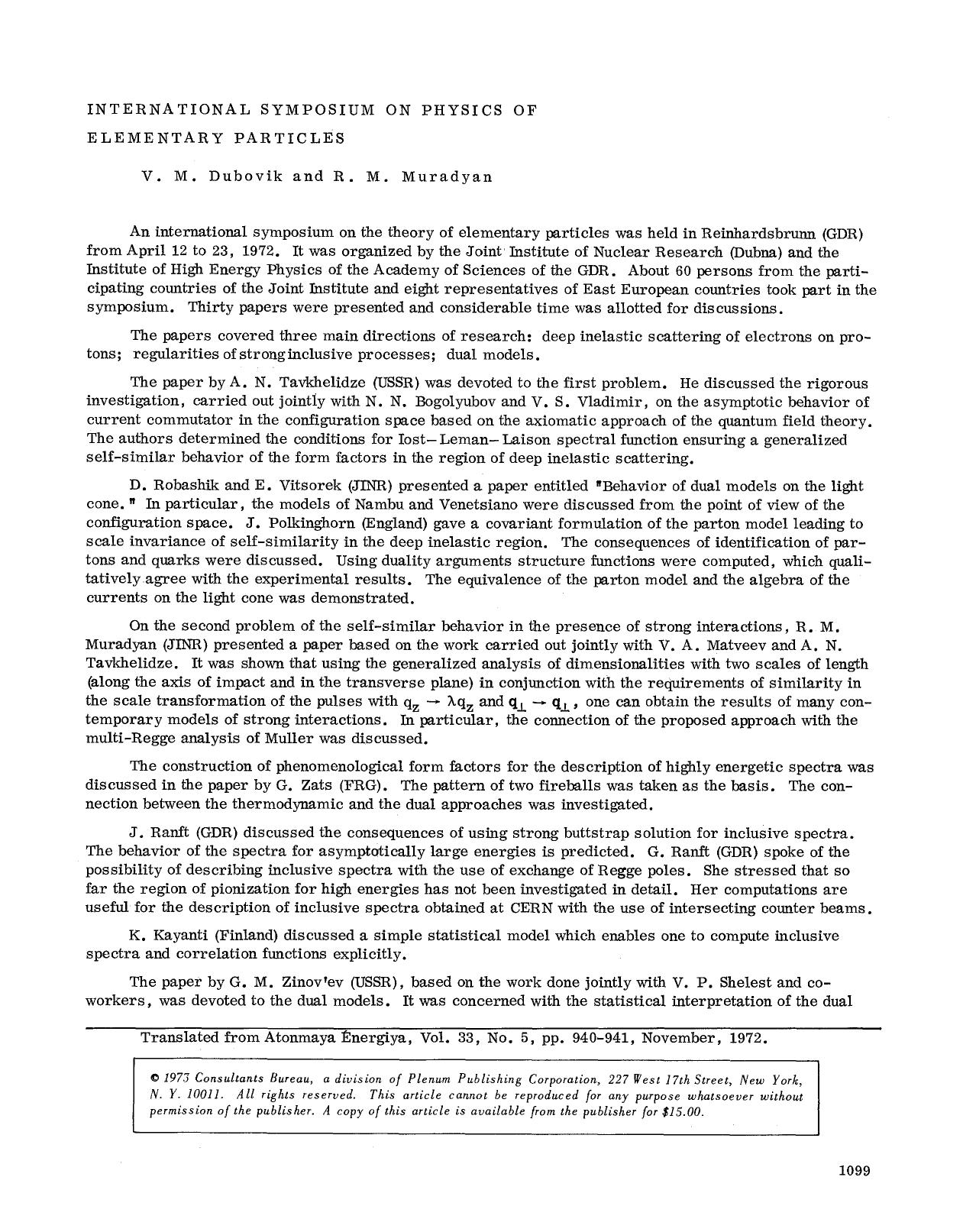 International Symposium on Physics of Elementary Particles by Unknown