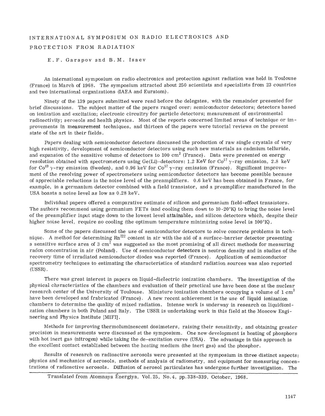 International Symposium on Radio Electronics and Protection from Radiation by Unknown