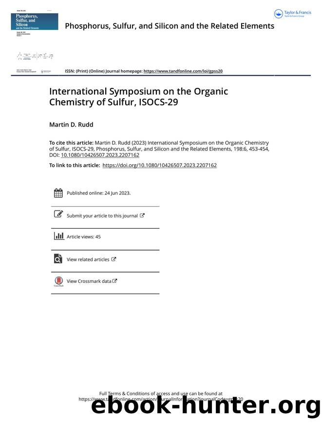 International Symposium on the Organic Chemistry of Sulfur, ISOCS-29 by Rudd Martin D