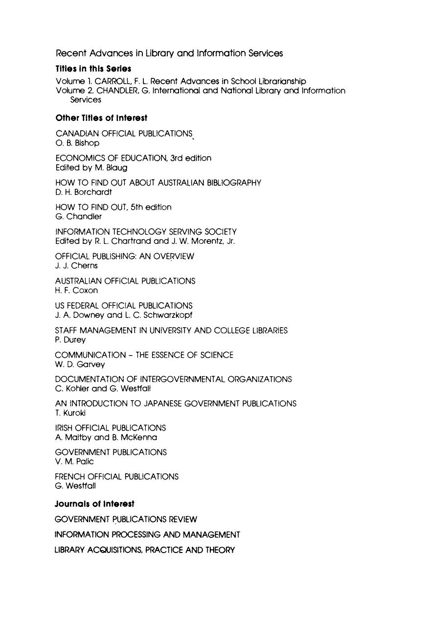 International and National Library and Information Services. A Review of Some Recent Developments 1970â80 by George Chandler and G. Chandler (Auth.)