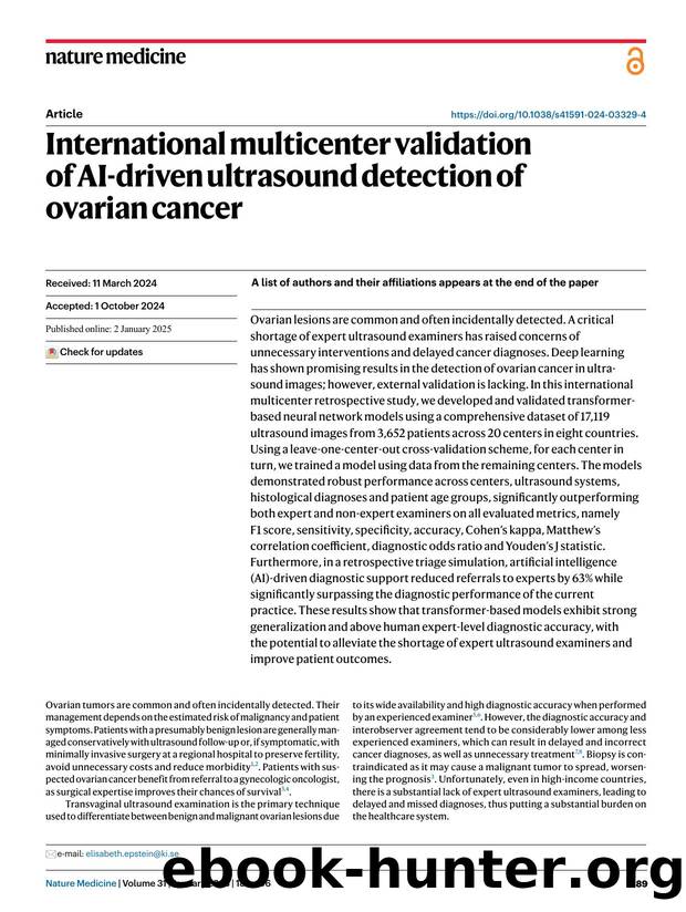 International multicenter validation of AI-driven ultrasound detection of ovarian cancer by unknow