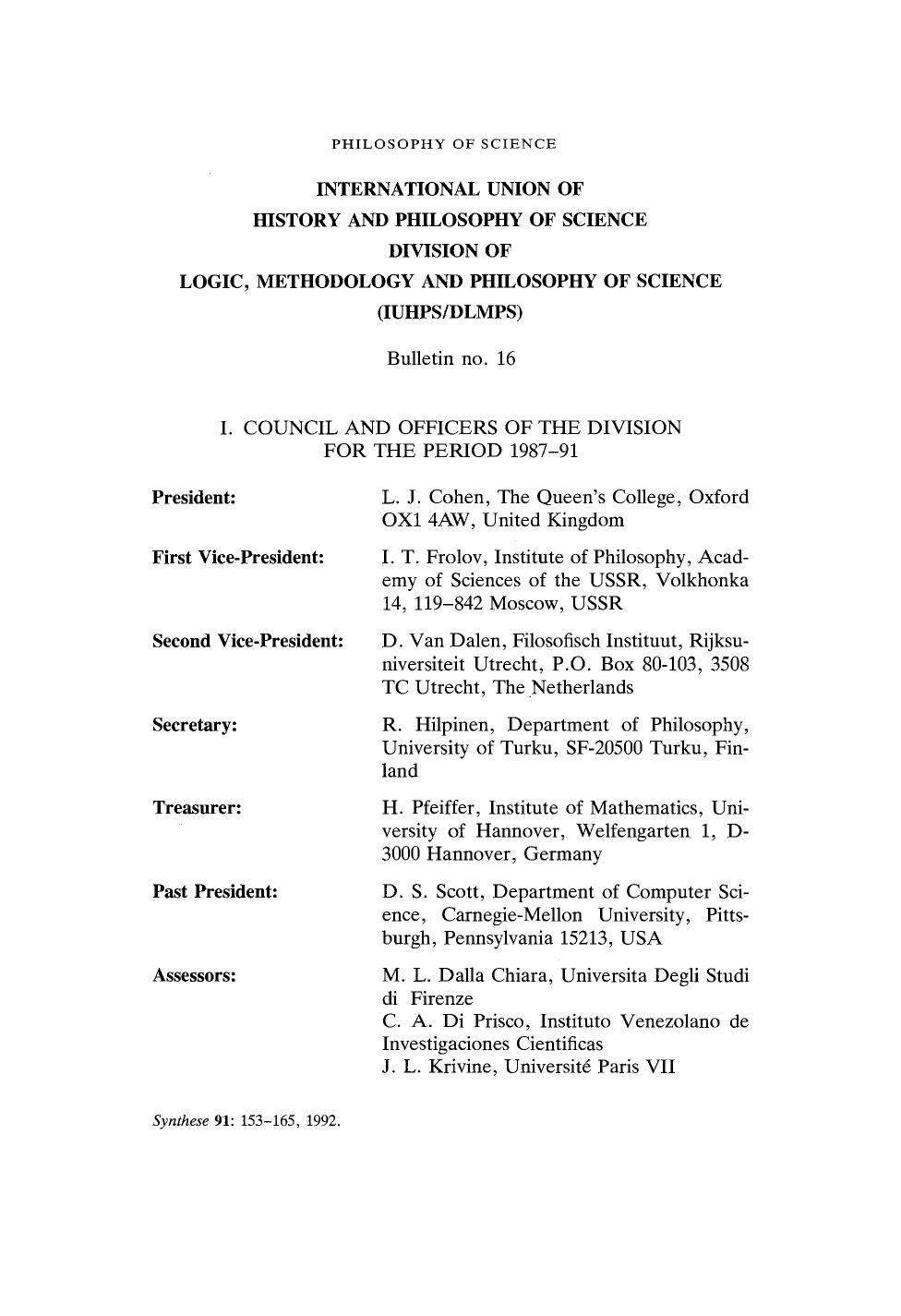 International union of history and philosophy of science division of logic, methodology and philosophy of science (IUHPSDLMPS) bulletin no. 16 by Unknown