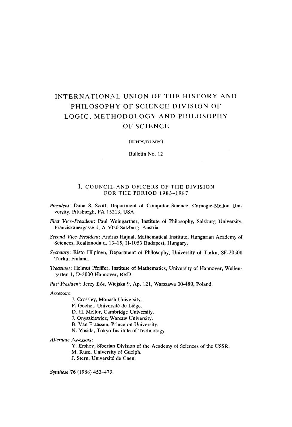 International union of the history and philosophy of science division of logic, methodology and philosophy of science (IUHPSDLMPS) bulletin no. 12 by Unknown