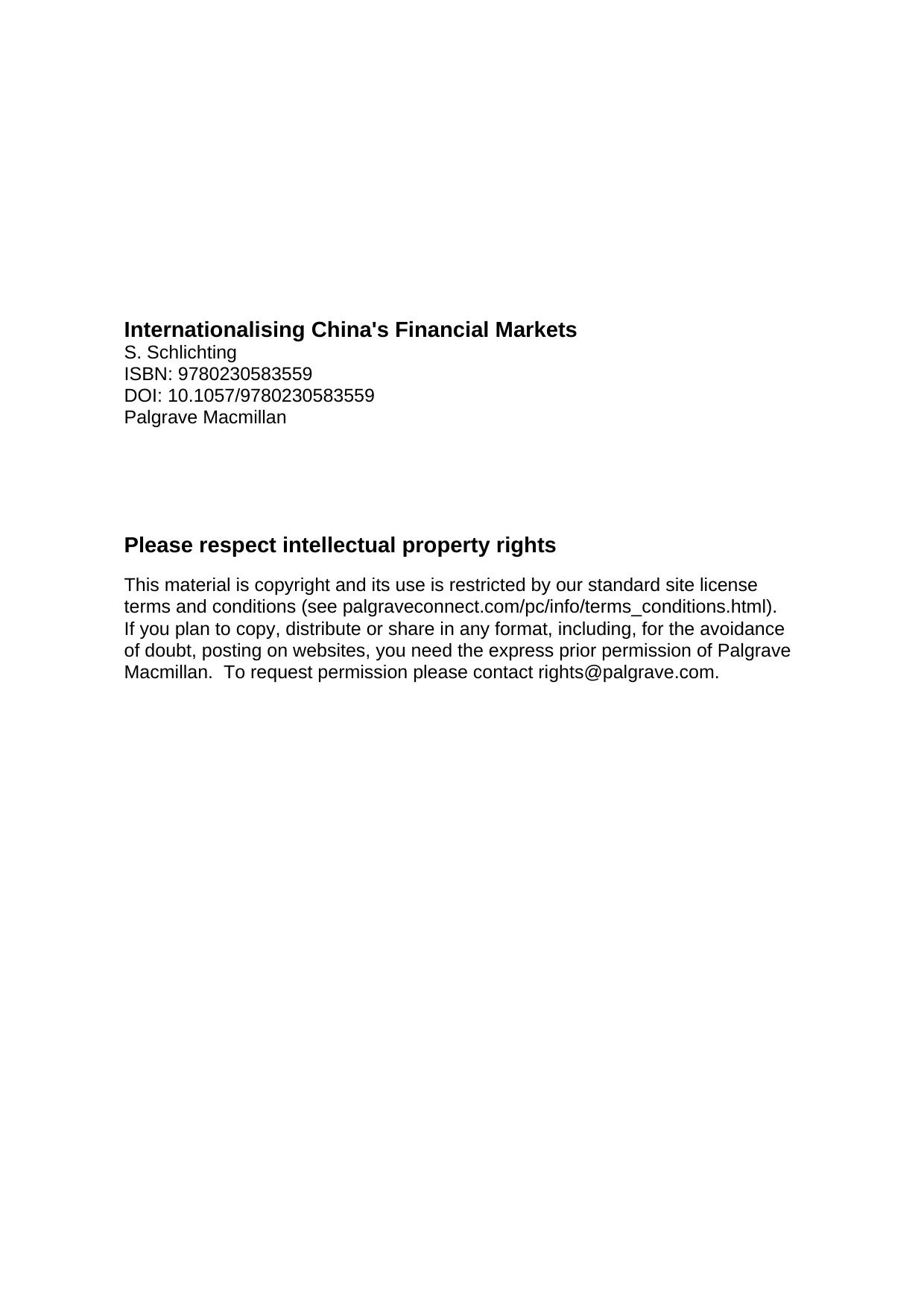Internationalising China's financial markets by Schlichting Svenja