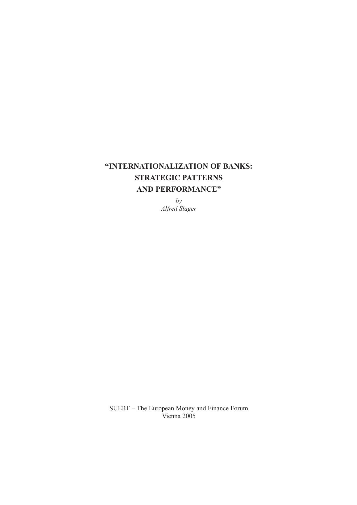 Internationalization of Banks: Strategic Patterns and Performance by Alfred Slager