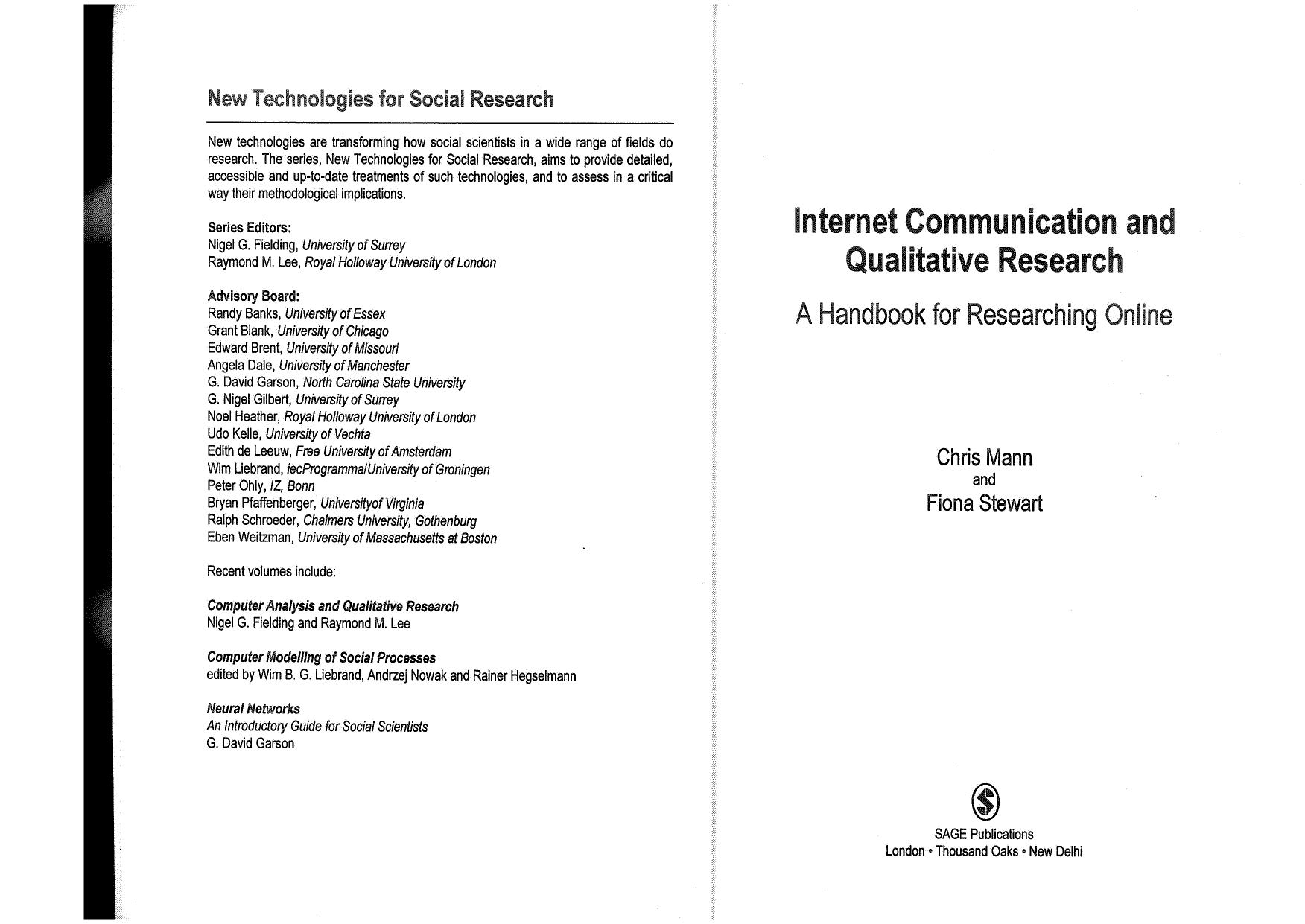 Internet Communication and Qualitative Research by Chis Mann