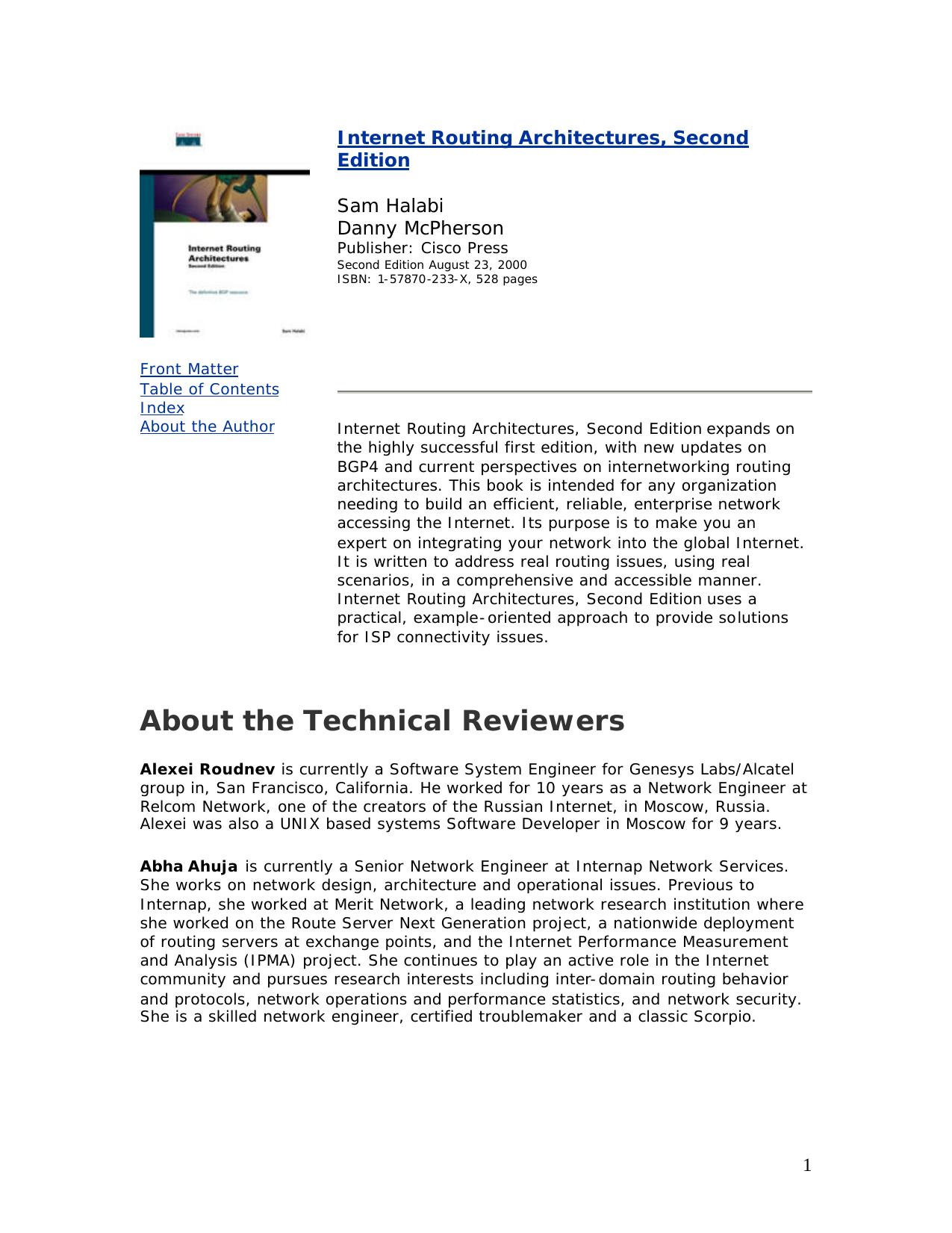 Internet routing architectures by Sam Halabi