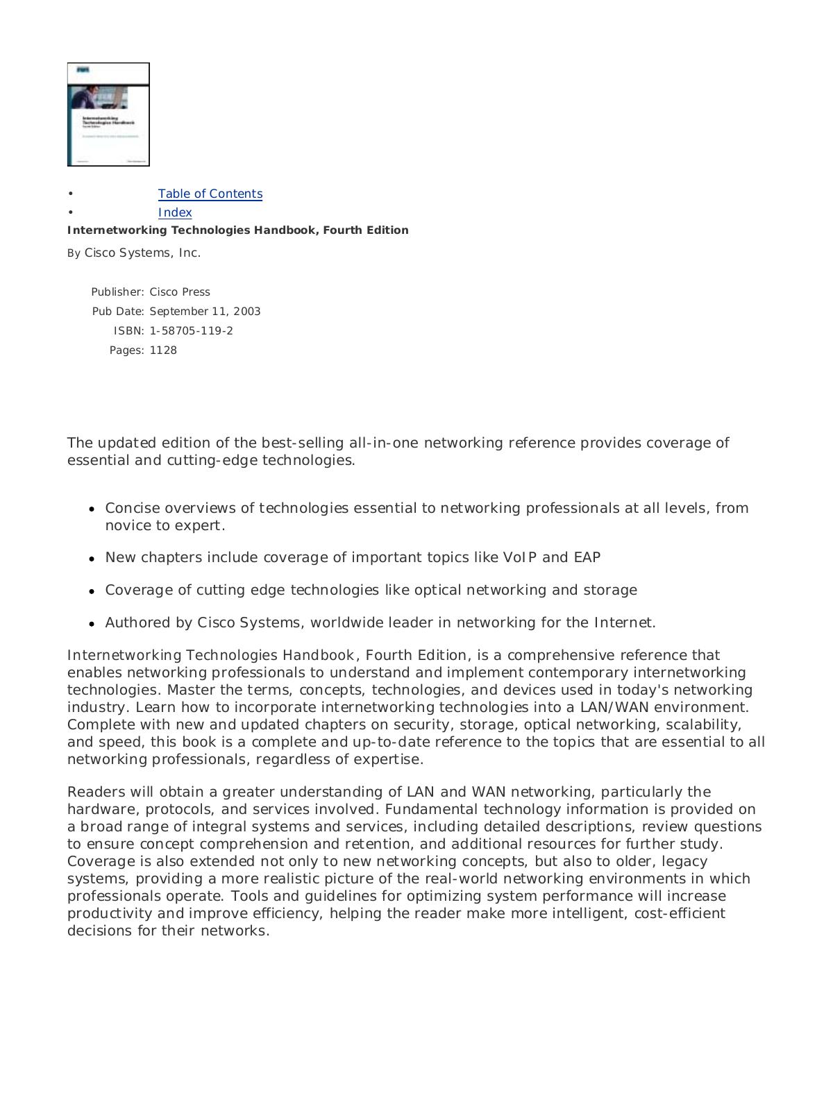 Internetworking Technologies Handbook by Cisco Press (2003)(1587051192)(PDF) English