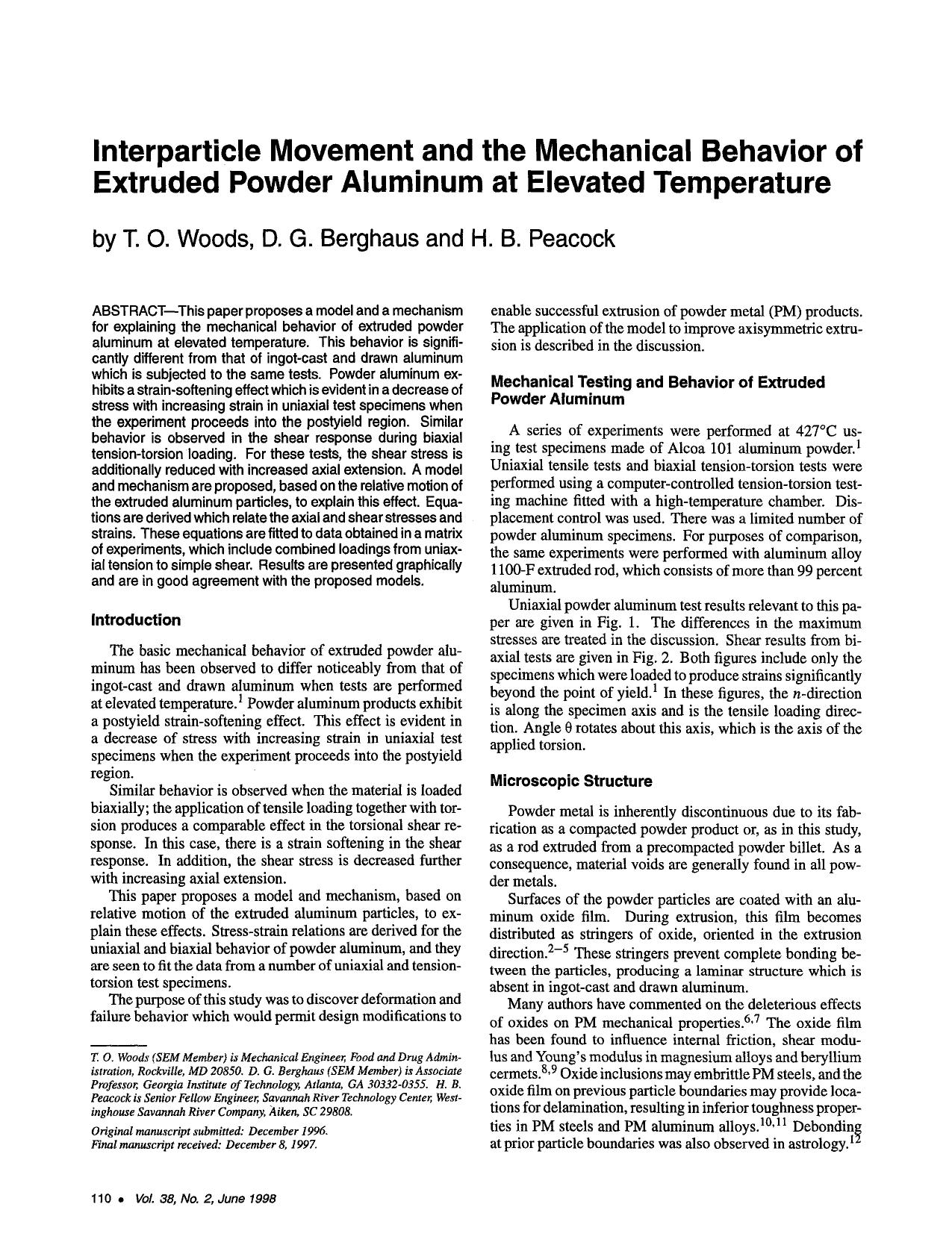 Interparticle movement and the mechanical behavior of extruded powder aluminum at elevated temperature by Unknown