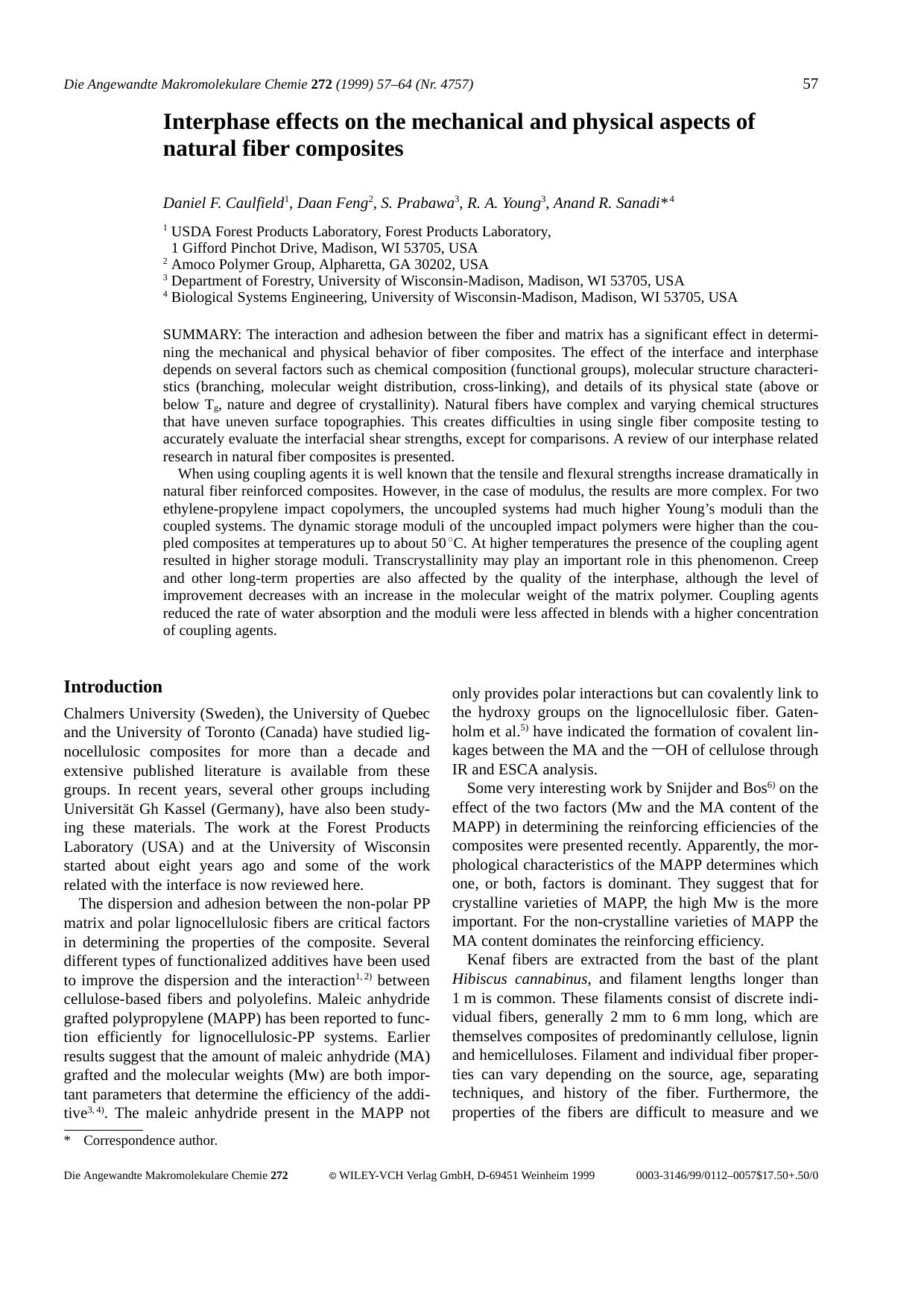 Interphase effects on the mechanical and physical aspects of natural fiber composites by Unknown