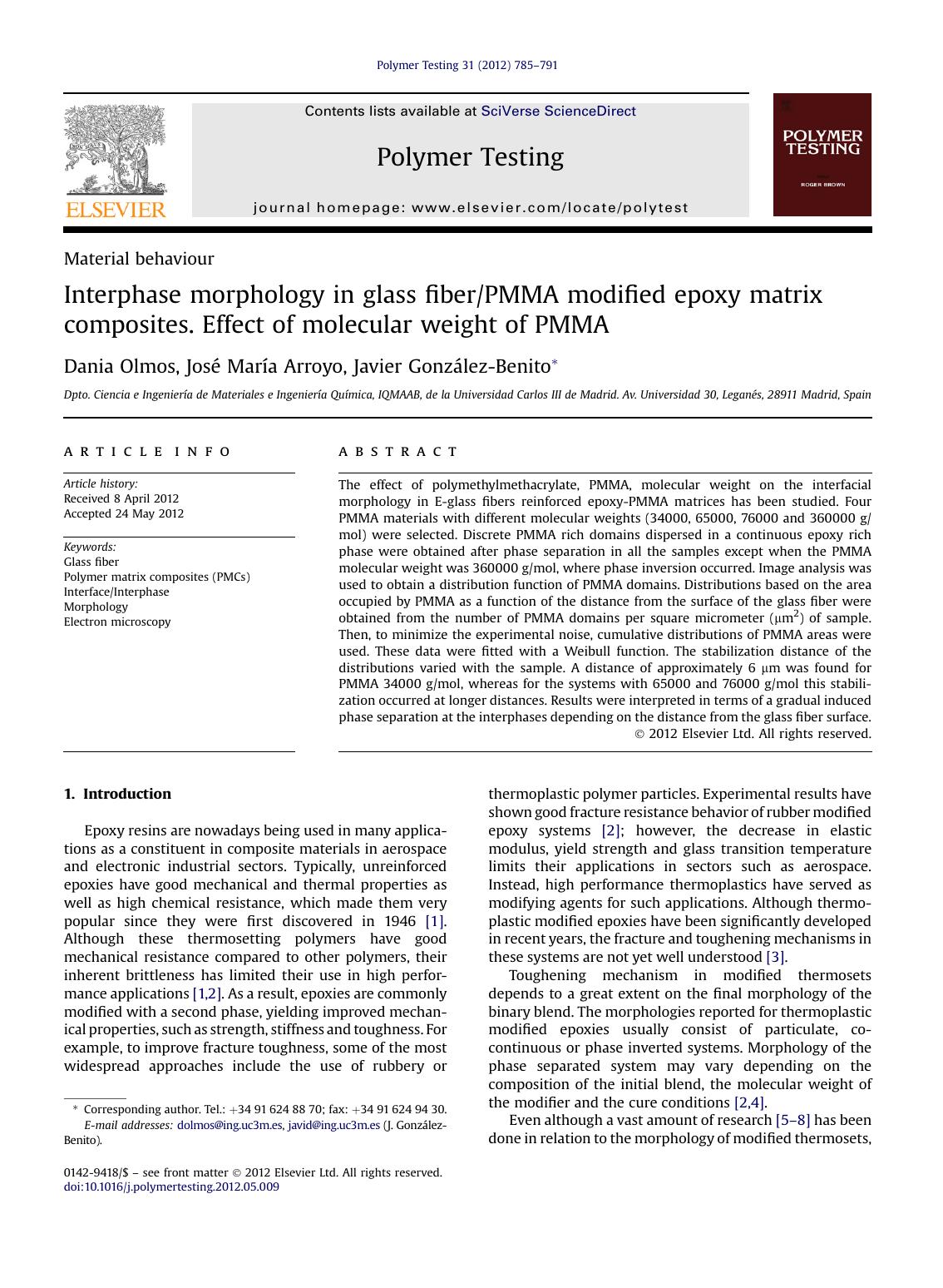 Interphase morphology in glass fiberPMMA modified epoxy matrix composites. Effect of molecular weight of PMMA by unknow