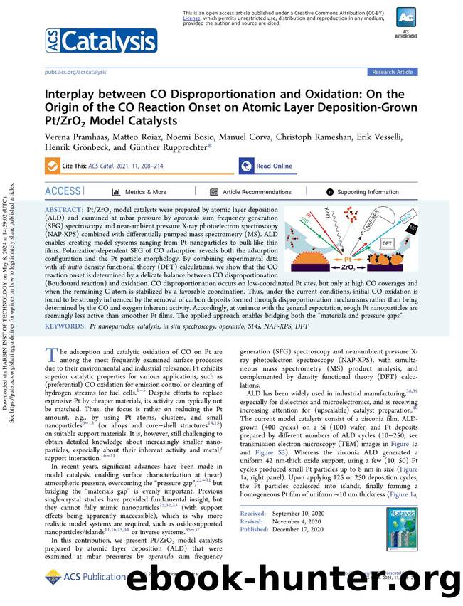 Interplay between CO Disproportionation and Oxidation: On the Origin of the CO Reaction Onset on Atomic Layer Deposition-Grown PtZrO2 Model Catalysts by unknow
