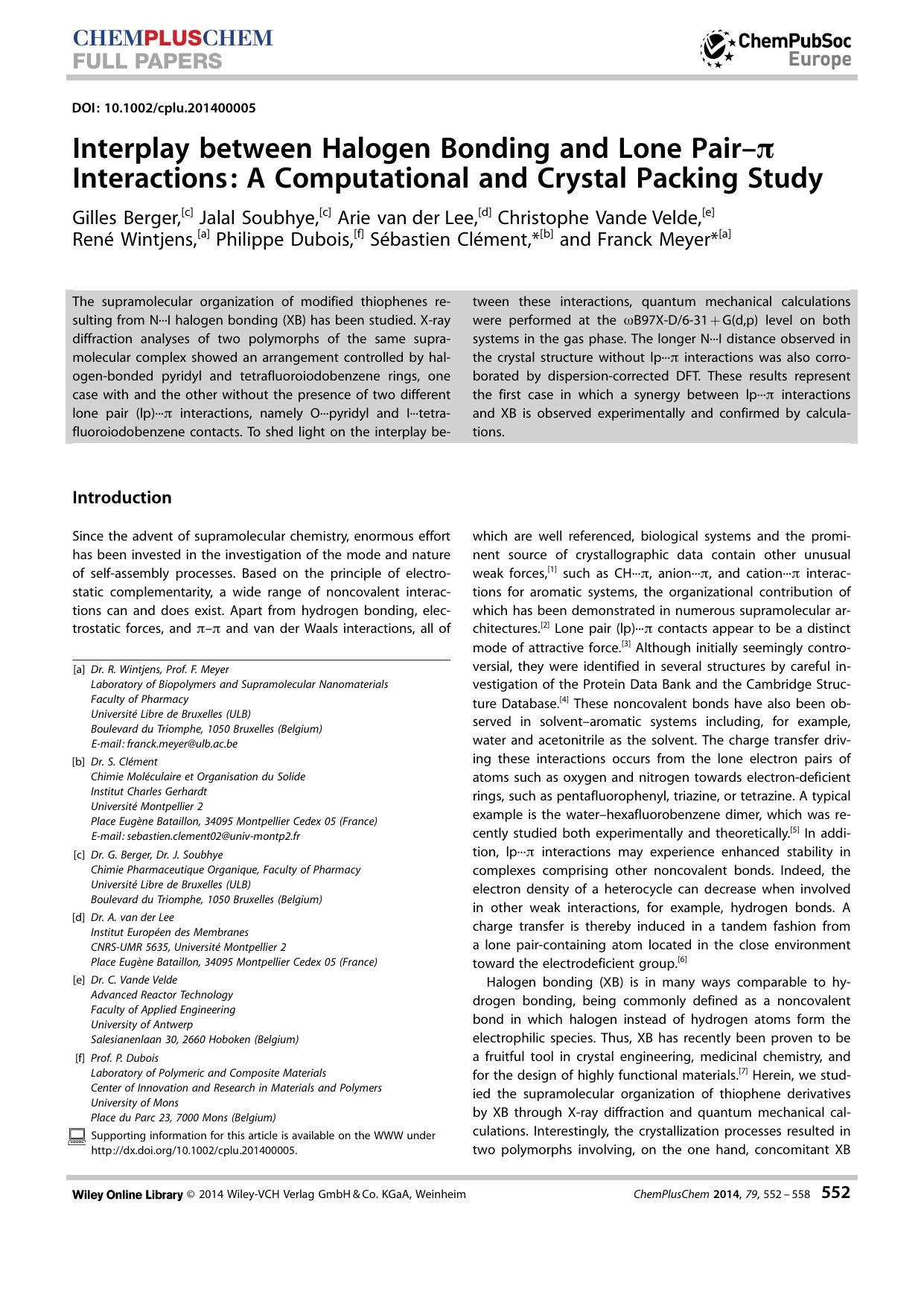 Interplay between Halogen Bonding and Lone Pair Interactions: A Computational and Crystal Packing Study by Unknown