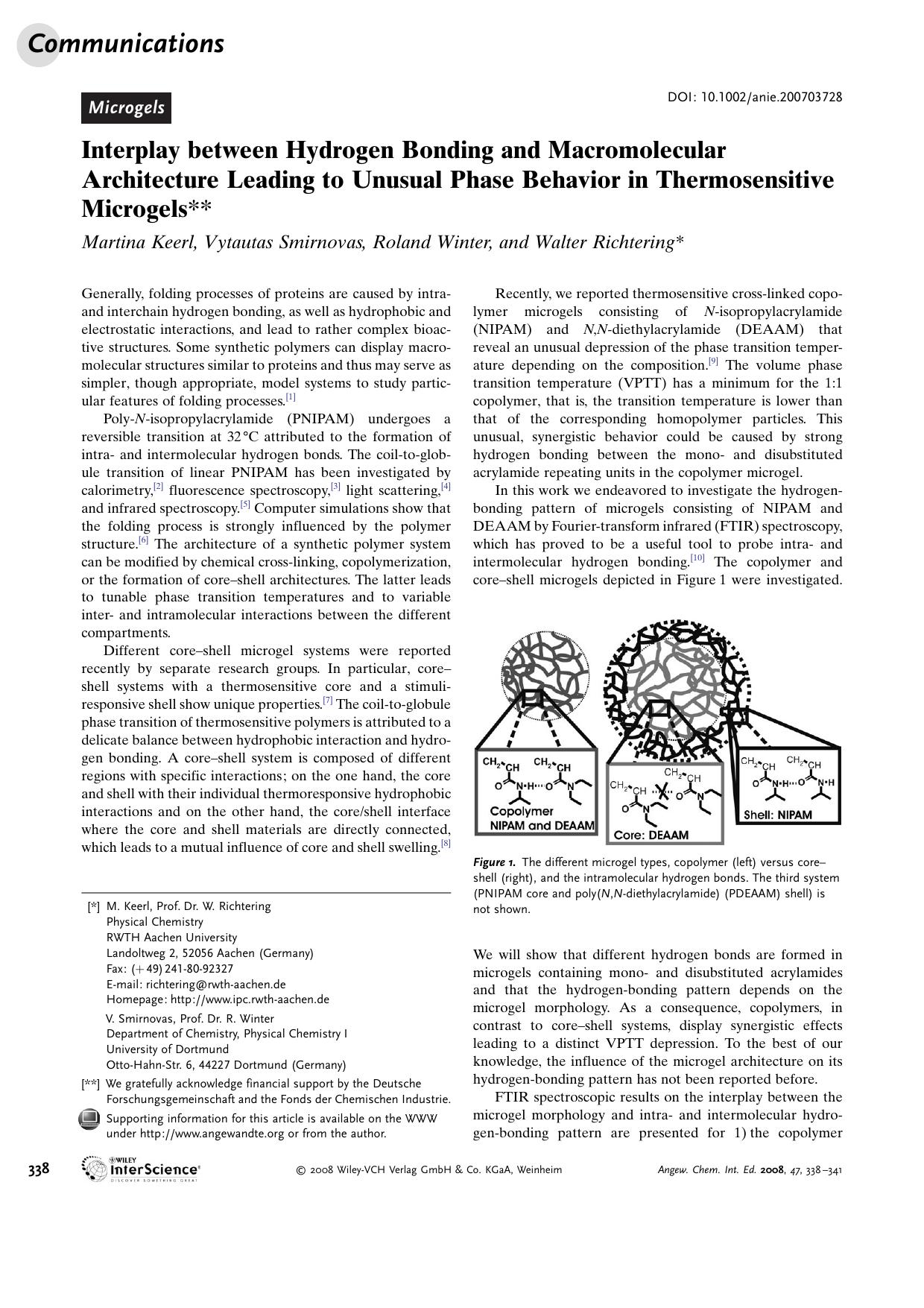 Interplay between Hydrogen Bonding and Macromolecular Architecture Leading to Unusual Phase Behavior in Thermosensitive Microgels by Unknown