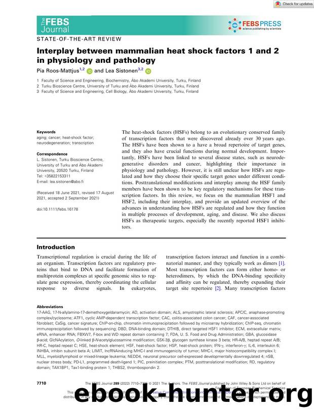 Interplay between mammalian heat shock factors 1 and 2 in physiology and pathology by Unknown