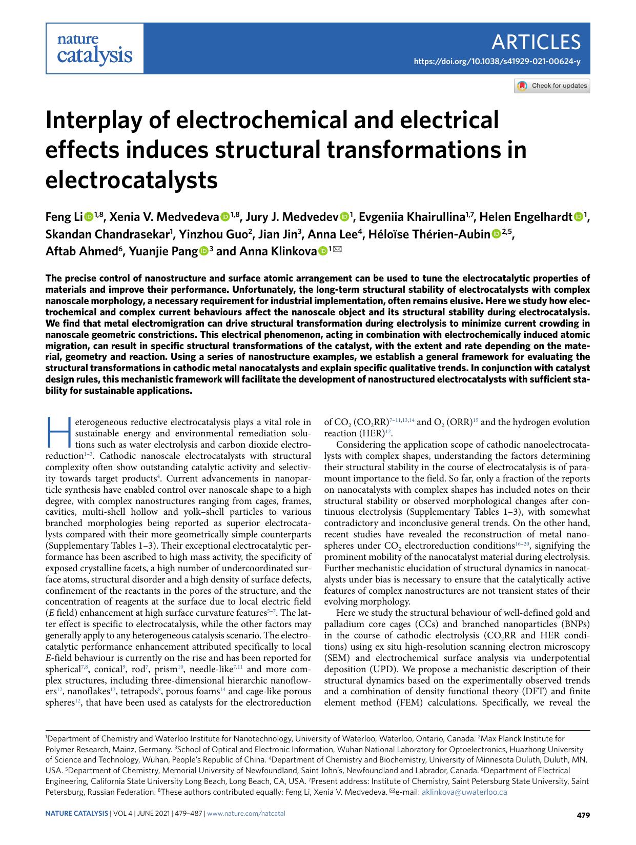 Interplay of electrochemical and electrical effects induces structural transformations in electrocatalysts by unknow