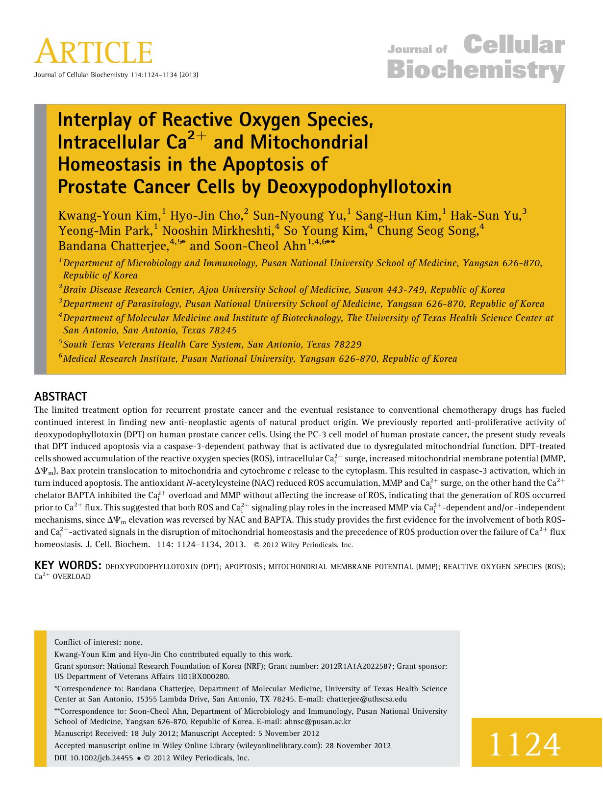 Interplay of reactive oxygen species, intracellular Ca2+ and mitochondrial homeostasis in the apoptosis of prostate cancer cells by deoxypodophyllotoxin by Unknown