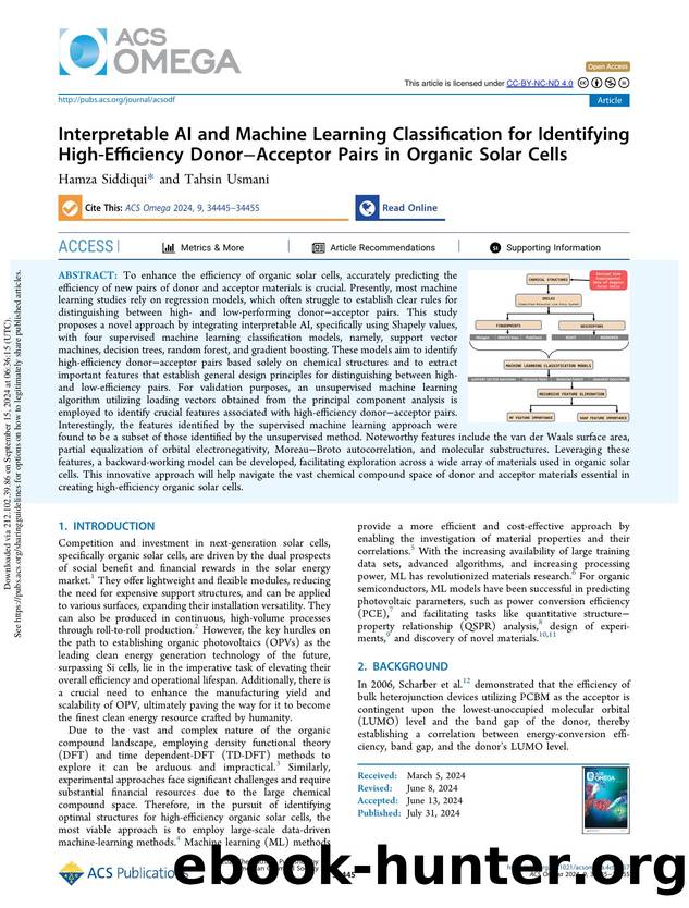 Interpretable AI and Machine Learning Classification for Identifying High-Efficiency DonorâAcceptor Pairs in Organic Solar Cells by Hamza Siddiqui & Tahsin Usmani