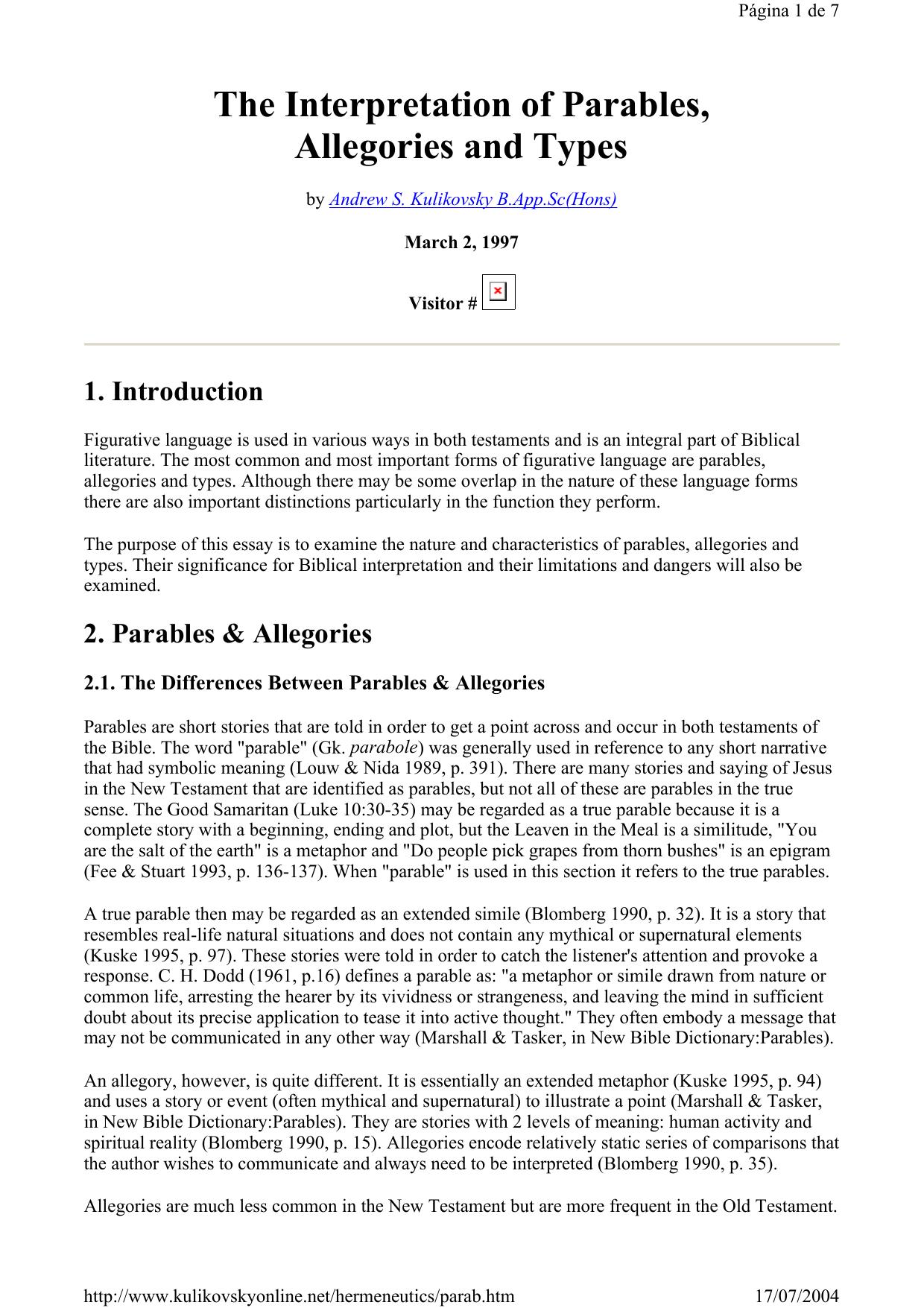 Interpretation of Parables, Allegories and Types by Andrew Kulikovsky