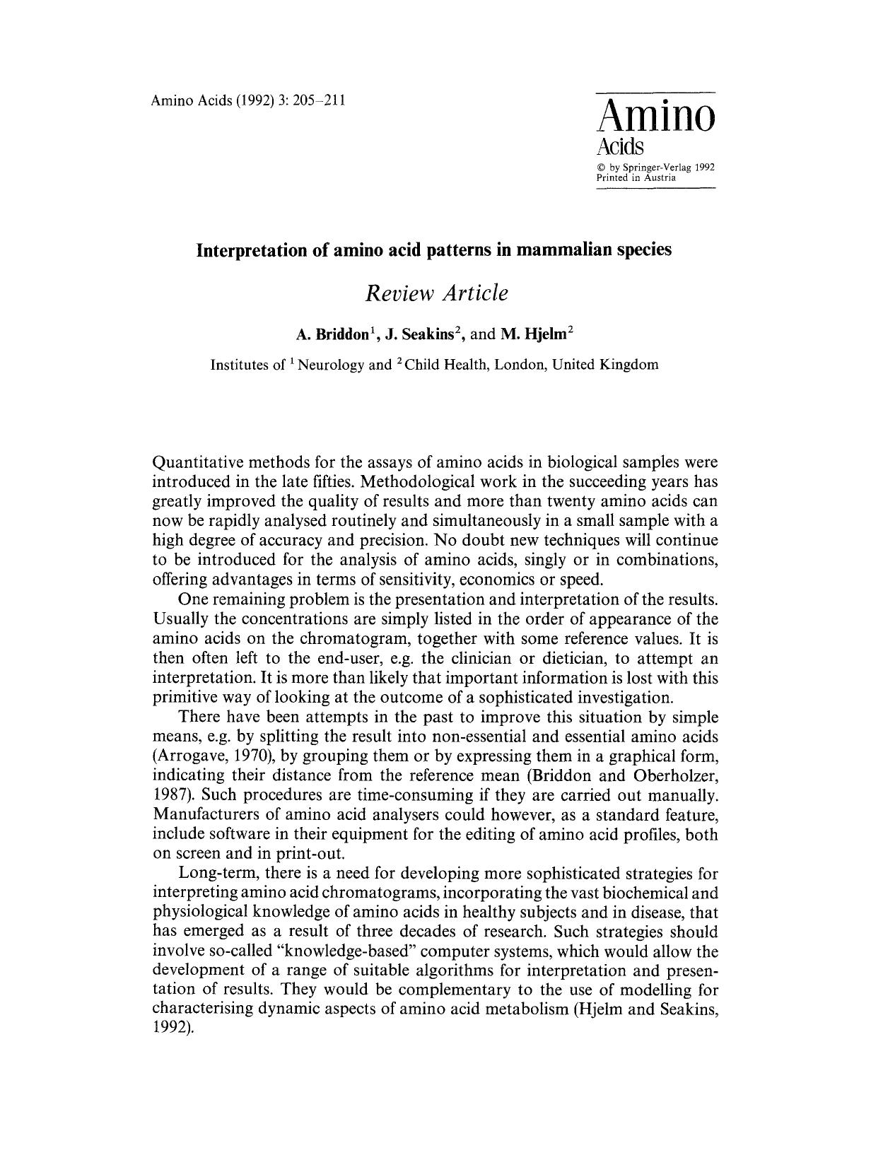 Interpretation of amino acid patterns in mammalian species by Unknown
