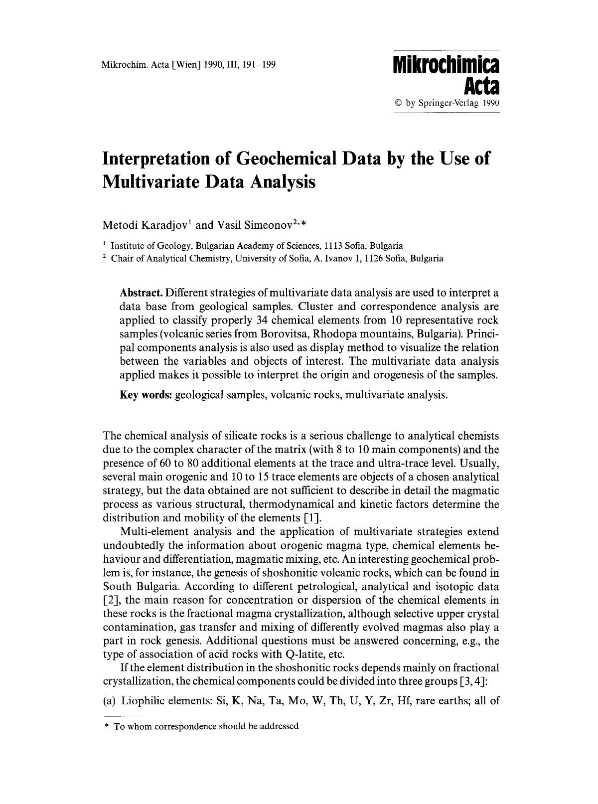 Interpretation of geochemical data by the use of multivariate data analysis by Unknown