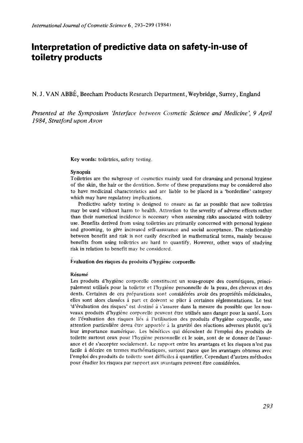 Interpretation of predictive data on safety-in-use of toiletry products by Unknown