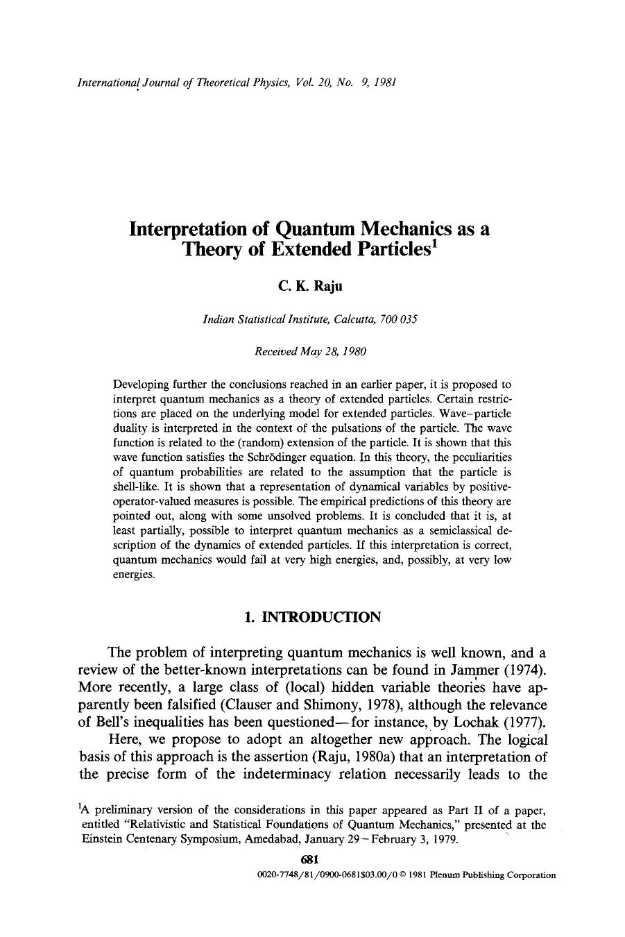 Interpretation of quantum mechanics as a theory of extended particles by Unknown